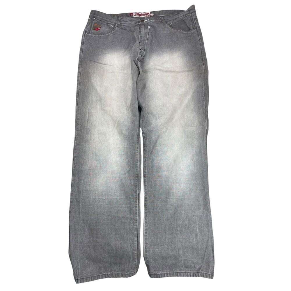 Y2K Akademiks Faded Gray Denim Baggy Wide Leg Jeans Mens 42 Streetwear Hip Hop